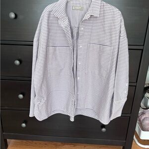 Purple and White Checkered Button-Up Shirt